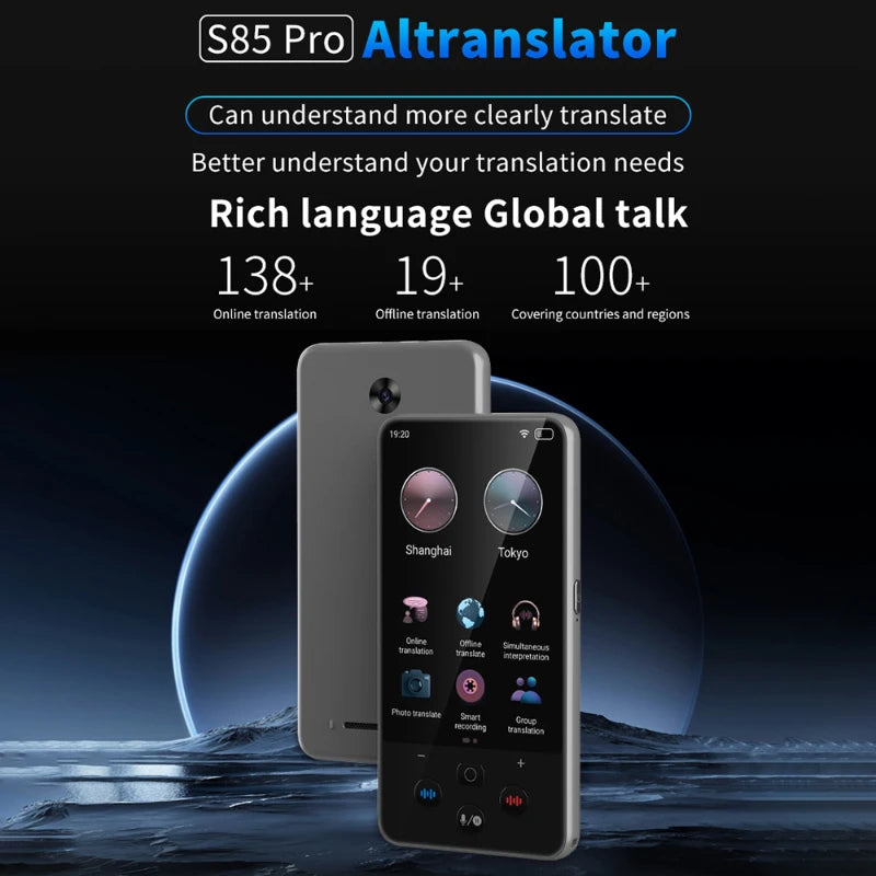 S85 Pro Portable Audio Translator - 138 Languages, Smart Recording